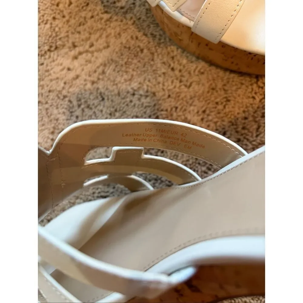 Sam Edelman Dev Platform Thick Heel Sandal Slip On Cork Sole Size 11 White